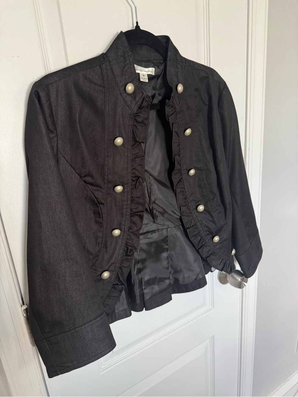 JohnPaulRichard Black Ruffle-Trim Military Blazer Jacket